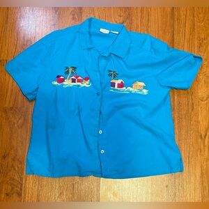 Teal Hawaiian Button Down - White Stag - Size Med